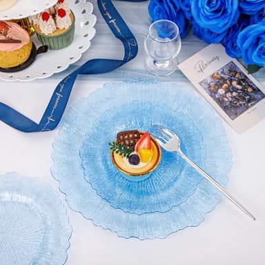 U-QE 60PCS Clear Blue Plates - Blue Plastic Plates Disposable&Reusable - Heavy Duty Plastic Plates for Party&Wedding Including 30 Dinner Plates 10" & 30 Appetizer Plates 7" - Image 5