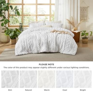 Bedsure Tufted Boho Comforter Set Queen Size - Bright White Boho Bed Set, GentleSoft™ 3 Pieces Farmhouse Shabby Chic Embroidery Bedding, Gifts for Woman, Soft Jacquard Queen Comforter for All Seasons - Image 9