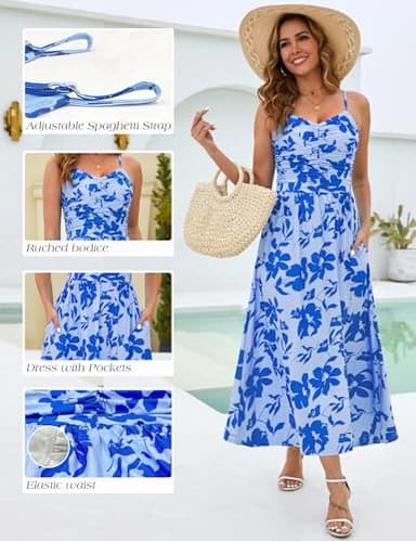 Annebouti Summer Spring Maxi Sundresses for Women 2025 Casual Boho Sleeveless Open Back Flowy Floral Graduation Hawaiian Beach Wedding Guest Flowy Long Dress Blue Floral M - Image 5