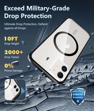FNTCASE for iPhone 12 Clear Case: for iPhone 12 Pro Case Magnetic Military Grade Drop Protection Anti Yellowing Cell Phone Cover - Rugged Durable Shockproof Protective Bumper(B-Black) - Image 4