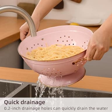 BeFare Metal Colander Set of 2, Strainer Basket with Handles 3.5 & 5 Qt Powder Coated Self-draining Solid Ring Base Metal Large Kitchen Colander Bowel for Pasta Vegetable Fruit (PINK), 2pack - Image 3