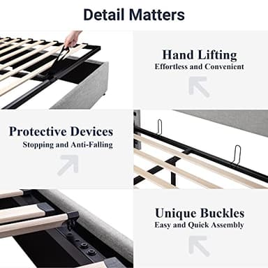 Allewie Queen Size Lift Up Storage Bed, Modern Wingback Headboard, Hydraulic Support, No Box Spring Needed, Light Grey - Image 6