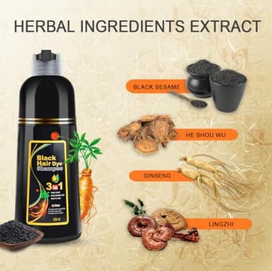 KINGMING Black Hair Dye Shampoo for Gray Coverage - 3 in 1 Herbal Instant color with 100% Cover for Women & Men (500ml) - Image 4