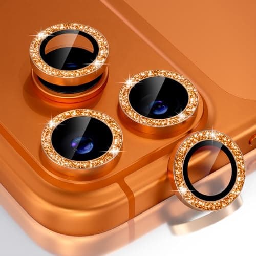 Choiche Compatible for iPhone 17 Pro/iPhone 17 Pro Max Camera Lens Protector Bling, 9H Tempered Glass Camera Cover Screen Protector Metal Ring Decoration Accessories (Glitter-Orange) - Image 1