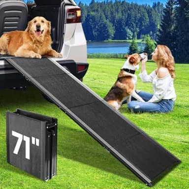 Dog Ramp for Car, 71''x 17'' Extra Long Folding Dog Ramps, Pet Ramp for Large Dogs with Non-Slip Rug Surface, Portable Dog Steps Up to 200LBS, Outdoor Dog Ramp for Car, SUV, Truck - Image 3