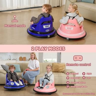 ELEMARA Bumper Car for Kids,1.9mph Max,12V Toddler Ride on Toys with Remote Control,2-Speed,2 Playing Modes,360 Degree Spin,Bumping Toy Gifts W/Bluetooth,5 LED Lights Modes,DIY Stickers,Pink - Image 3