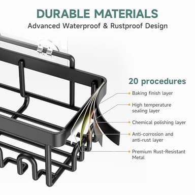 Veken Rustproof & Waterproof Shower Caddy 6-Pack, No Drilling Adhesive Shelves Rack with Soap Holder, Large Capacity Bathroom Organizers and Storage, Wall-Mounted Kitchen & Home Decor - Image 4