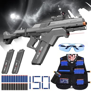 SOFITEN Toy Gun Automatic Sniper Rifle Tactical Vest Toy Foam Blaster with 150 Darts IR and Flashlight Foldable Stock The Shooting Activity Game for Kids Age 8-12 Gifts for Birthday Xmas - Image 1