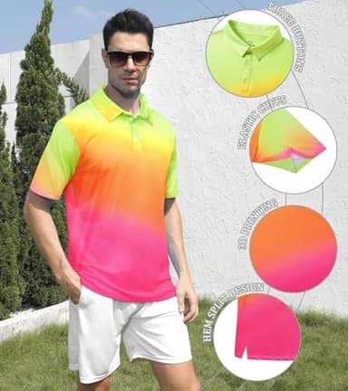 uideazone Mens Golf Shirt Short Sleeve Bright Color Gradient Polo Shirts Dry Fit Performance Moisture Wicking Neon Golf Polos - Image 4