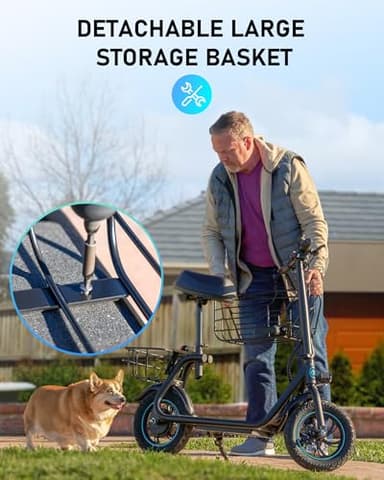 URBANMAX Electric Scooter with Seat, 550W Motor, 18.6MPH Top Speed, 20 Miles Range, Adults Electric Scooter with Large Storage Basket for Pets Dogs and Items C1S-FB4 - Image 4