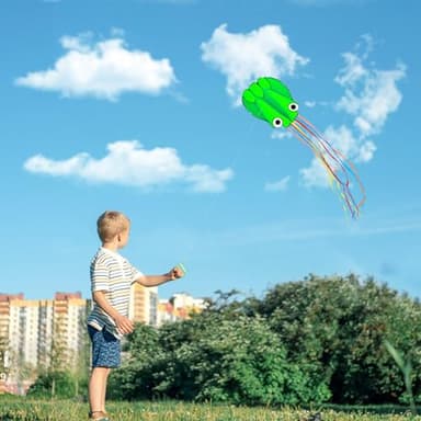 Kaiciuss Octopus Kite & Kite Reel Set, Easy to Fly for Beach Trip, Nice Winder for Kids & Adults, Single Line Frameless Style with 7.2 Inch Wheel Kit (Green) - Image 3