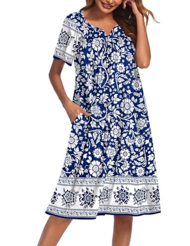 Ekouaer Women's House Dress with Pockets, White Boho, Medium - Image 1