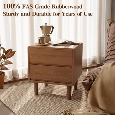 Walnut Nightstand Solid Wood Night Stand,Mid Century Modern Nightstand,Modern Night Stand,Solid Wood End Table for Bedroom,Living Room,Walnut Bedside Table - Image 3