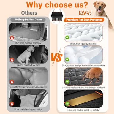 IJVAE Hard Bottom Car Seat Cover for Dogs,Waterproof Dog Seat Cover for Back Seat Extender,Scratch-Proof and Anti-Slip Car Dog Hammock for Large Dogs SUV,Black(Holds 500 Lbs) - Image 4