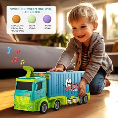 Carrier Truck Race Track Toddler Toys, Foldable 3 Layer Toddler Track Playset, Dinosaur Toy Truck Transport Car Carrier & 8 Race Cars, Truck Car Kids Toy Gifts for Age 3 4 5 6+ Year Old Boys Girls - Image 6