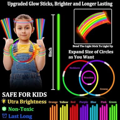 TURNMEON 500 Pack Ultra Bright Halloween Glow Sticks Bulk Party Pack Halloween Glow In The Dark Halloween Party Supplies Favors Glow Sticks Necklaces Bracelets with Connectors 8" Glow stick Light Up - Image 3