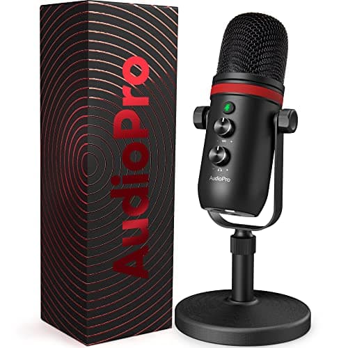 AUDIOPRO USB Microphone, Computer Condenser Gaming Mic for PC/Laptop/PS4/5, Headphone Output, Volume Control, USB Type C Plug and Play, LED Mute Button, for Streaming, Podcast, Studio Recording - Image 1