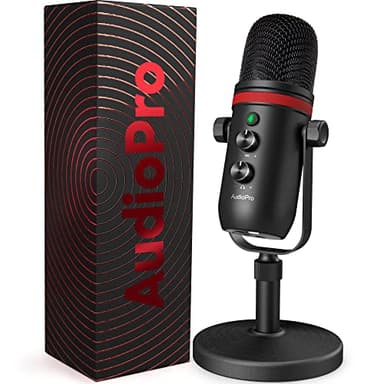AUDIOPRO USB Microphone, Computer Condenser Gaming Mic for PC/Laptop/PS4/5, Headphone Output, Volume Control, USB Type C Plug and Play, LED Mute Button, for Streaming, Podcast, Studio Recording - Image 1