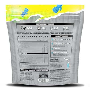 GHOST Hydration Packets, Sour Patch Kids Blue Raspberry, 24 Sticks, Electrolyte Powder - Drink Mix Supplement with Magnesium, Potassium, Calcium, Vitamin C - Vegan, Free of Soy, Sugar & Gluten - Image 2