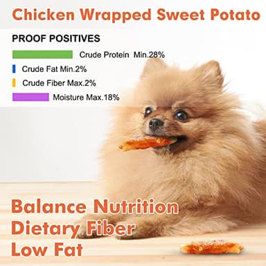 MON2SUN Dog Treats Rawhide Free Chicken Wrapped Sweet Potato Snacks, Gluten & Grain Free, Treats for Puppy and Small Dogs, (Chicken, 1.56 Pound-Pack of 1) - Image 3