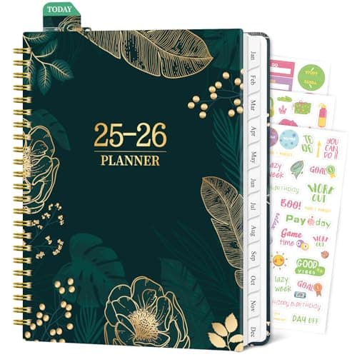2025-2026 Planner Weekly and Monthly, Jul 2025 - Jun 2026, 6.5" x 8.8" Academic Planner with Tabs, Hardcover Agenda Planners with Spiral Binding, Green - Image 1