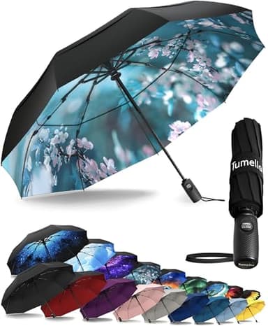 TUMELLA Strongest Windproof Travel Umbrella (Compact, Superior & Beautiful), Small Strong but Light Portable and Automatic Folding Rain Umbrella, Durable Premium Grip, Fits Car and Backpack - Image 1