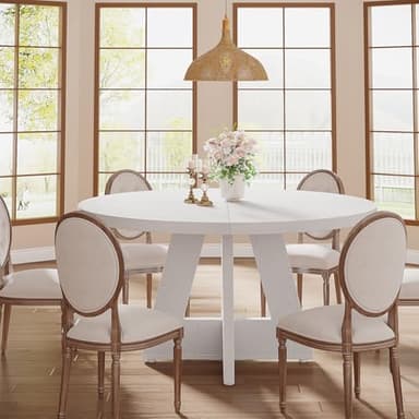 Tribesigns Round Dining Table Wood Kitchen Table for Dining Room, 47 in Dinning Room Tables for 4-6, Circle Dinner Table with Wooden Tabletop and Cross Base for Kitchen, White - Image 8
