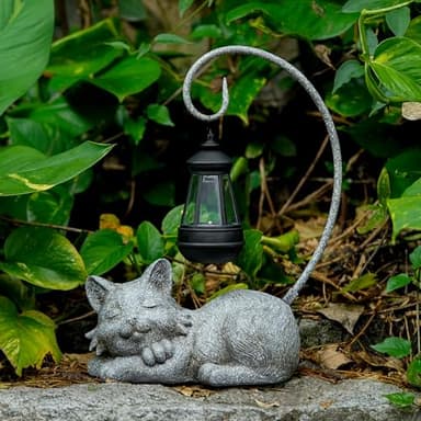 WSgift Outdoor Cat Figurine Garden Statue with Solar-Powered LED Light 13.77 Inches Tall Gift Garden Statue Decor for Cat Lovers Marbled - Image 7