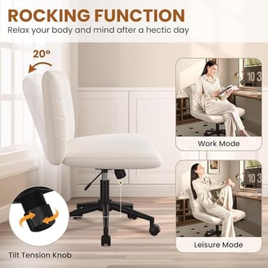 Yaheetech Wide Criss Cross Legged Office Desk Chair with No Wheels, Vanity Comfy Swivel Computer Chairs for Home Office Reading Makeup, Beige - Image 8
