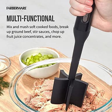 FARBERWARE Nylon Meat and Potato Masher – 5-Blade Ground Meat Chopper, Heat-Resistant to 450°F, Safe for Nonstick Cookware, Ergonomic Handle, 10-Inch, Dishwasher-Safe, Black - Image 3