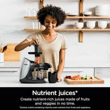 Ninja Cold Press Juicer Pro, Compact 150-Watt Slow Masticating Juicer, Total Pulp Control with Anti-Drip Lever, Dishwasher Safe Parts, High Juice Yield for Fruits & Vegetables, Cloud Silver (Renewed) - Image 5