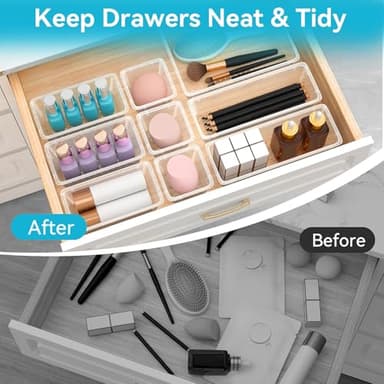 ElegantArray 72 PCS Drawer Organizer Set, 4 Sizes Storage Drawer Units, Clear Plastic Makeup Vanity Organizer and Storage Bins for Makeup, Stationeries, Multiple Gadgets for Bathroom, Office, Bedroom - Image 3