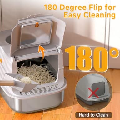 Stainless Steel Cat Litter Box with Lid, XL Extra Large Metal Litter Box for Big Cats, 180° Flip Cover Enclosed Top Entry Litter Boxs with High Sided Enclosure & Scoop, Non-Sticky, Anti-Leakage - Image 5