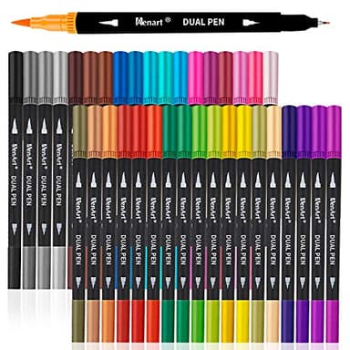 Dual Markers Brush Pens, 36 Fine Point Art Marker, Double Tip Colored Pen for Adult Coloring Hand Lettering, School Classroom Art Suppliers - Image 1
