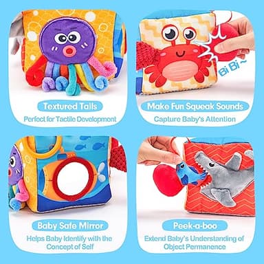 hahaland Baby Tissue Box Toy - Baby Toys 6-12 Months Montessori Toys for 6 Month Old with Textured Tails, Crinkle Tissues, Squeaky, Mirror, Gifts Play Silks Sensoy Scarves for Babies Stocking Stuffers - Image 6