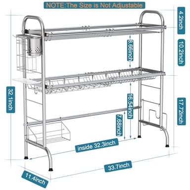 HOWDIA Stainless Steel 2-Tier Over The Sink Dish Drying Rack with Utensil Holder, Large, for Kitchen Counter - Image 6