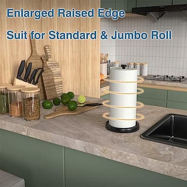 Paper Towel Holder Countertop, One-Handed Tear, Stainless Steel, Weighted Base, Black, Paper Towel Roll Holder Stand with Ratchet Mechanism for Kitchen Bathroom Farmhouse Essentials Decor Accessories - Image 2