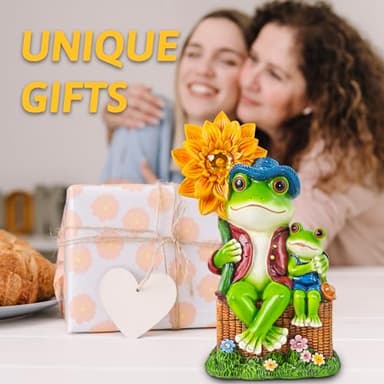 CFFOWNUG Outdoor Frog Garden Decor: 9'' Yard Decoration with Sunflower Light Funny Solar Frog Gifts for Women Mother's Day Housewarming Gift - Image 7