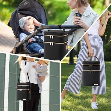 BABEYER Breastmilk Cooler Bag with Ice Pack Fits 6 Baby Bottles Up to 9 Ounce, Double Deck Leak-Proof Baby Bottles Bag with Shoulder Strap for Nursing & Working Mom, Black - Image 7