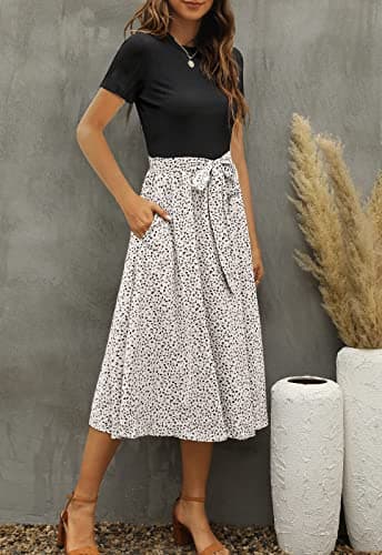 Zattcas Women Summer Short Sleeve Ribbed Midi Dress with Pockets Casual Work Dress Black L - Image 2