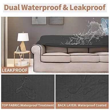 Easy-Going 100% Waterproof Loveseat Couch Cover, Dual Waterproof Sofa Cover, Stretch Jacquard Sofa Slipcover, Leakproof Furniture Protector for Kids, Pets, Dog and Cat (Loveseat, Dark Gray) - Image 3