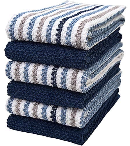 Premium Kitchen Towels (16”x 26”, 6 Pack) | Large Cotton Kitchen Hand Towels | Popcorn Striped Design | Dish Towels | 430 GSM Highly Absorbent Tea Towels Set with Hanging Loop | Blue - Image 1