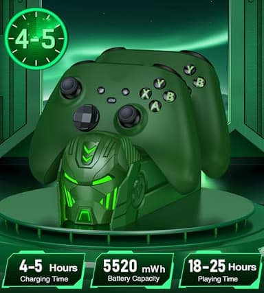 Rechargeable X1 Controller Charger Station with 2X 5520mWh Battery Pack Accessories Storage - Compatible with X1 Series X/S/One/One X/One S Elite with 4 Battery Covers (Green) - Image 3