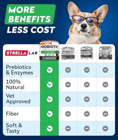 STRELLALAB Dog Probiotics for Digestive Health & Enzymes - Diarrhea, Gas, Upset Stomach Relief & Season Allergy - Pet Probiotics for Dogs- Chews for Digestion - Gut Health for Dogs (60Ct) - Image 7
