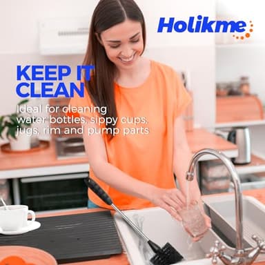 Holikme Bottle Brush Cleaner Set, 14" Long Handle Stainless Steel Bottle Cleaner Brush, 3 Straw Cleaner Brush, Bottle Cleaning Brush for Water Bottle, Cups, Abrasive Wheel Brushes, Straws Black - Image 6