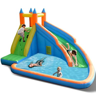 Costzon Inflatable Water Slide, Giant Bouncy Water Park Jump Castle Waterslide for Kids Backyard Outdoor Fun with Climbing Wall, Splash Pool, Blow up Water Slides Inflatables for Kids Party Gifts - Image 1