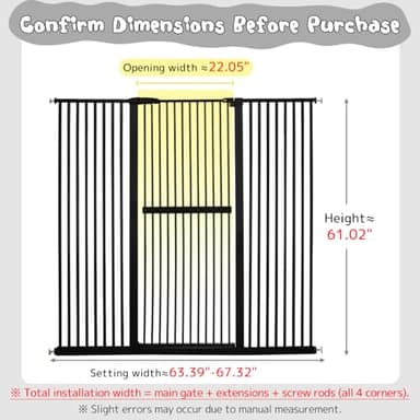 Lumizone Extra Tall Cat Gate 61.02" High Pressure Mounted Extra Wide 63.39"-67.32" (17Sizes) 1.37" Gap No Drilling Auto-Close Tall Pet Gate for Dogs (Black, 63.32"-67.91"/161-171cm) - Image 2
