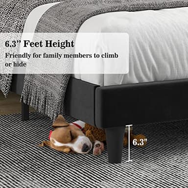 Allewie Queen Bed Frame/Velvet Upholstered Bed Frame with Vertical Channel Tufted Headboard/Strong Wooden Slats/Platform Bed Frame/Mattress Foundation/Box Spring Optional/Easy Assembly/Black - Image 6