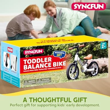 SYNCFUN 12'' Toddler Balance Bike for 2, 3, 4, 5 Year Old Kids, Lightweight Bike with Adjustable Seat and Rubber Tires for Children, Balancing Toy for 2-5 Girls and Boys Birthday Gift (White) - Image 7