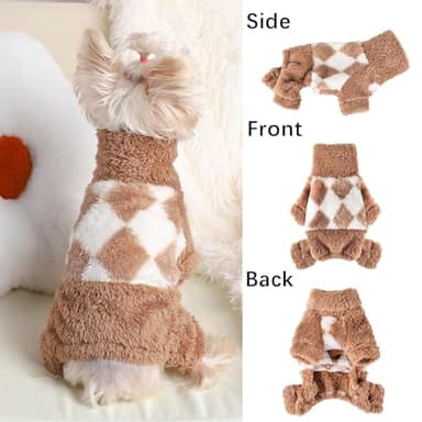 Dog Pajamas Pjs Fleece Dog Sweater Cute Puppy Clothes for Small Dogs Chihuahua Yorkie Clothes Girl Boy Warm Pullover Doggie Outfit Cat Sweater (Square Beige, XX-Small) - Image 5